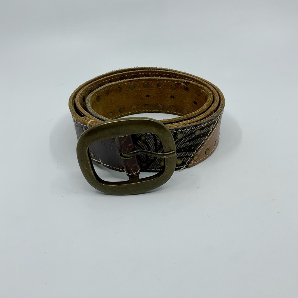 Fossil Patchwork Studded Tooled Leather Belt